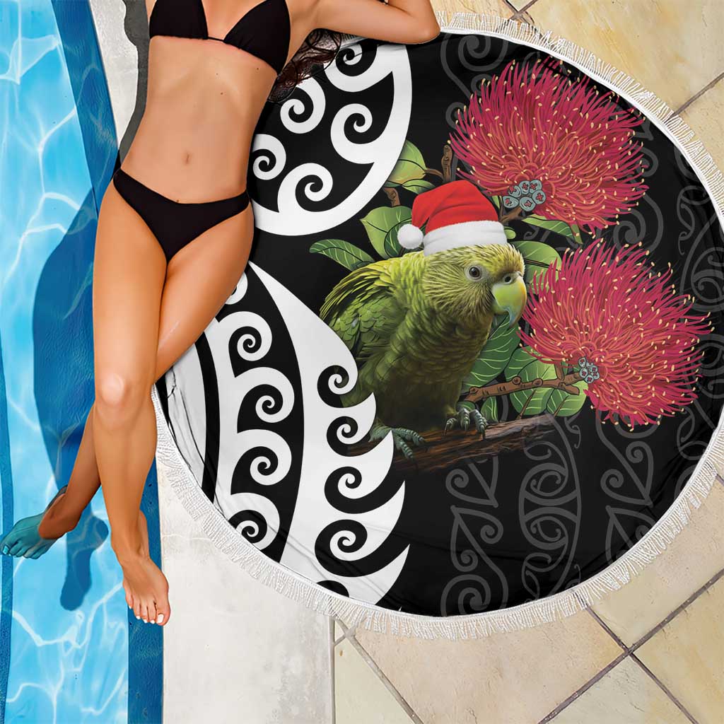 New Zealand Kakapo Christmas Beach Blanket Meri Kirihimete Pohutukawa Flowers LT9 - Polynesian Pride