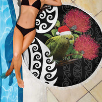 New Zealand Kakapo Christmas Beach Blanket Meri Kirihimete Pohutukawa Flowers LT9 - Polynesian Pride