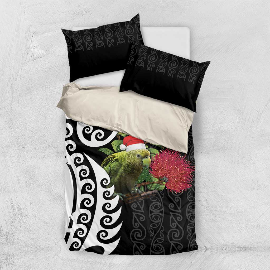 New Zealand Kakapo Christmas Bedding Set Meri Kirihimete Pohutukawa Flowers LT9 US Twin 172cm x 218cm Black - Polynesian Pride