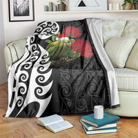 New Zealand Kakapo Christmas Blanket Meri Kirihimete Pohutukawa Flowers LT9 Black - Polynesian Pride
