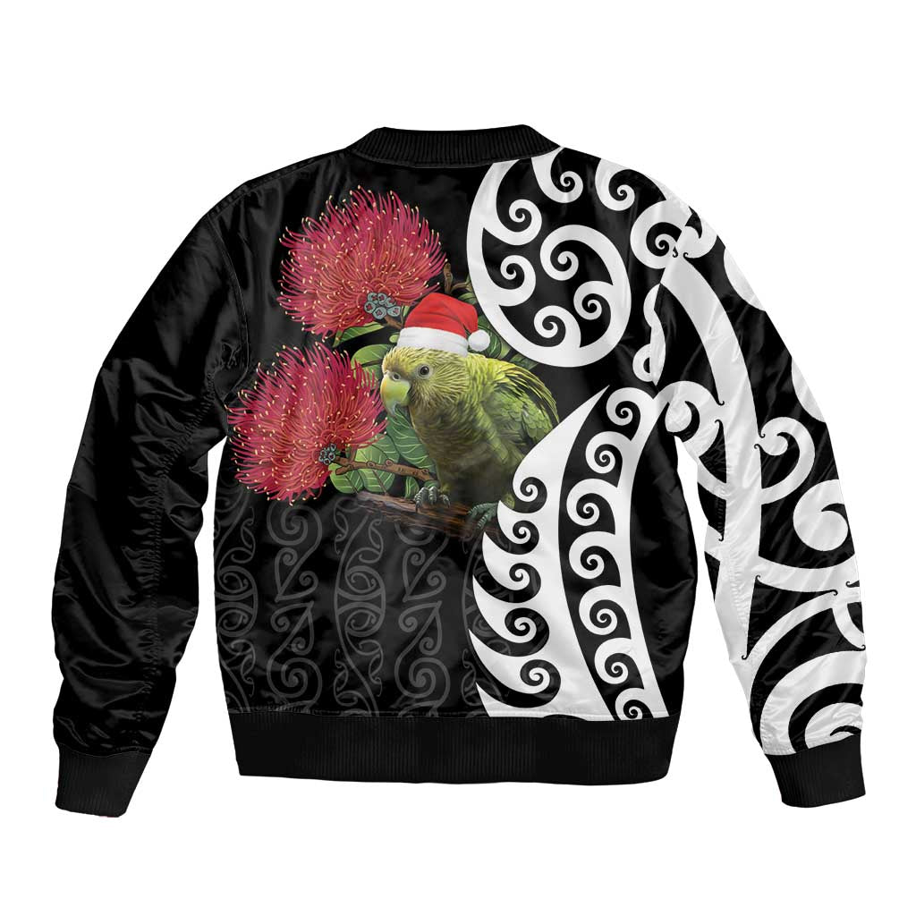 New Zealand Kakapo Christmas Bomber Jacket Meri Kirihimete Pohutukawa Flowers LT9 - Polynesian Pride