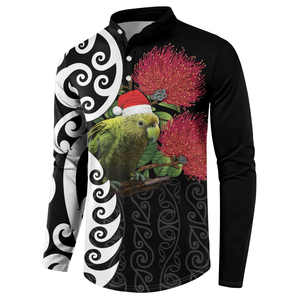 New Zealand Kakapo Christmas Button Sweatshirt Meri Kirihimete Pohutukawa Flowers LT9 - Polynesian Pride