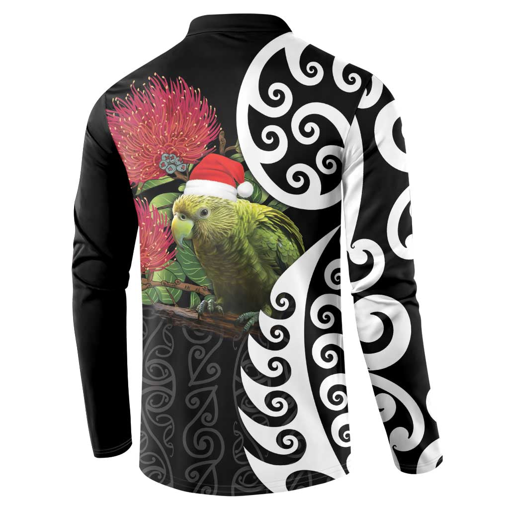 New Zealand Kakapo Christmas Button Sweatshirt Meri Kirihimete Pohutukawa Flowers LT9 - Polynesian Pride