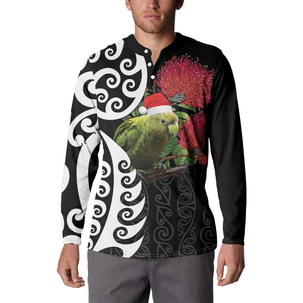 New Zealand Kakapo Christmas Button Sweatshirt Meri Kirihimete Pohutukawa Flowers LT9 - Polynesian Pride