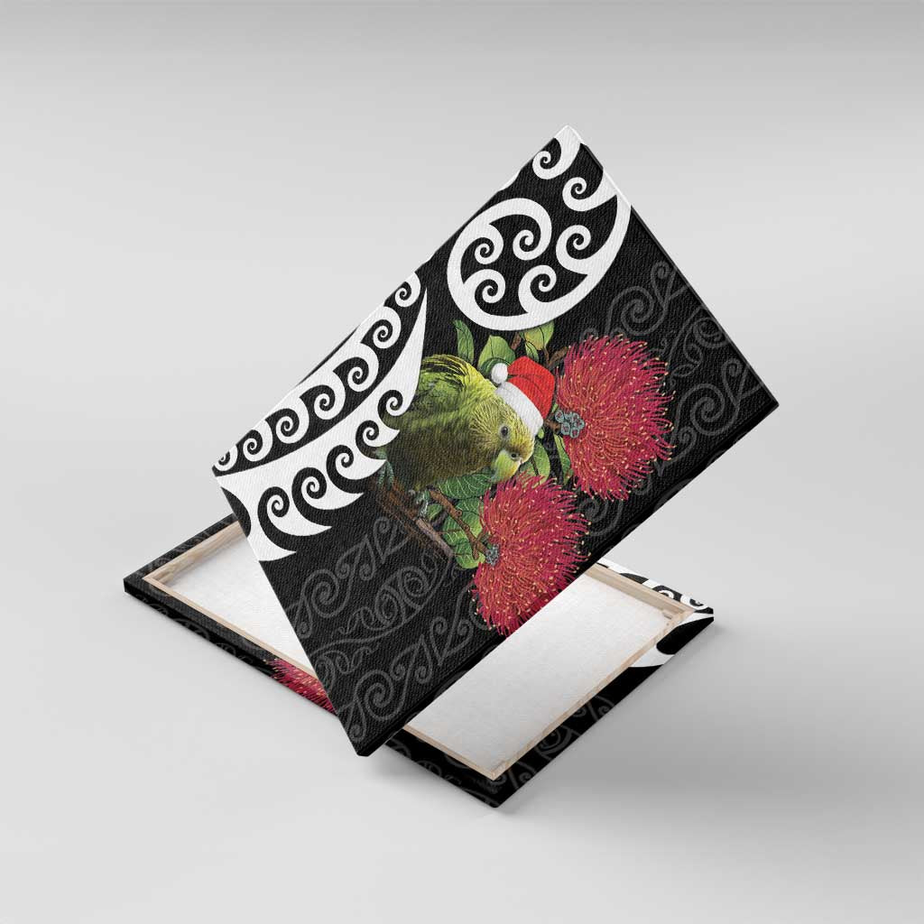 New Zealand Kakapo Christmas Canvas Wall Art Meri Kirihimete Pohutukawa Flowers LT9 With Frame Black - Polynesian Pride