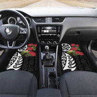New Zealand Kakapo Christmas Car Mats Meri Kirihimete Pohutukawa Flowers LT9 Set 2pcs - Front Black - Polynesian Pride