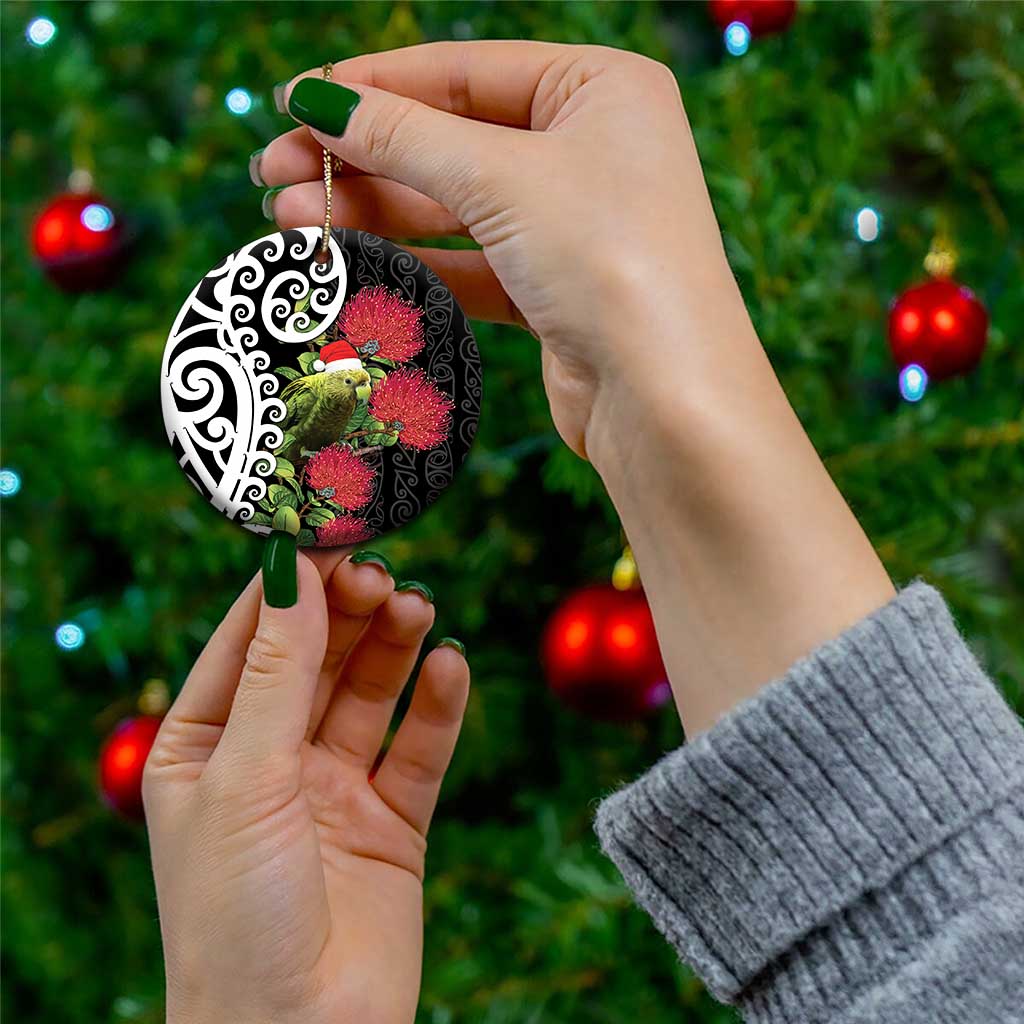 New Zealand Kakapo Christmas Ceramic Ornament Meri Kirihimete Pohutukawa Flowers LT9 - Polynesian Pride