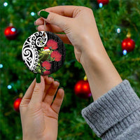 New Zealand Kakapo Christmas Ceramic Ornament Meri Kirihimete Pohutukawa Flowers LT9 - Polynesian Pride