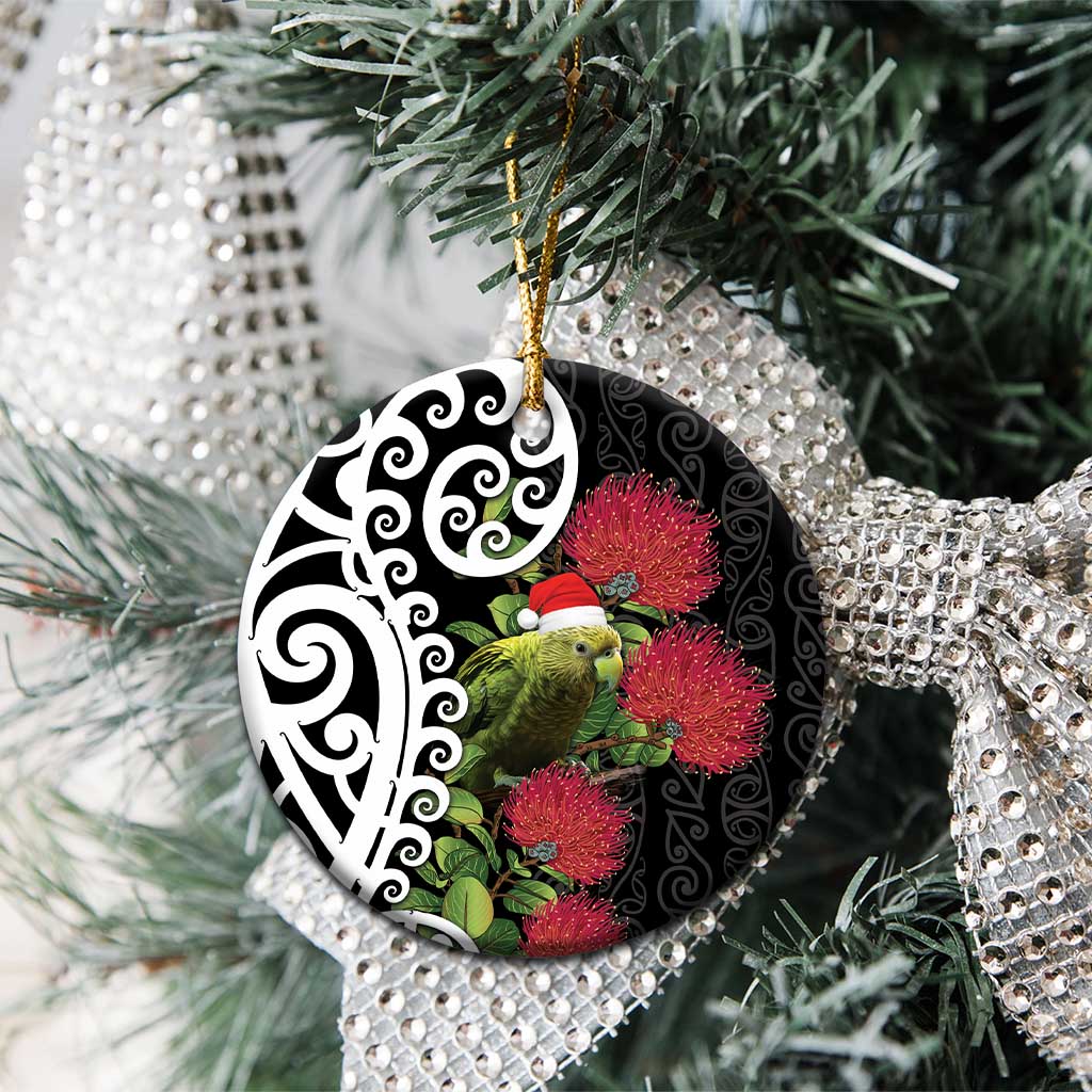 New Zealand Kakapo Christmas Ceramic Ornament Meri Kirihimete Pohutukawa Flowers LT9 - Polynesian Pride