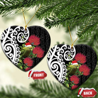 New Zealand Kakapo Christmas Ceramic Ornament Meri Kirihimete Pohutukawa Flowers LT9 Heart Black - Polynesian Pride