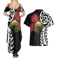 New Zealand Kakapo Christmas Couples Matching Summer Maxi Dress and Hawaiian Shirt Meri Kirihimete Pohutukawa Flowers LT9 - Polynesian Pride