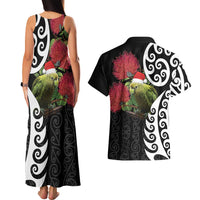 New Zealand Kakapo Christmas Couples Matching Tank Maxi Dress and Hawaiian Shirt Meri Kirihimete Pohutukawa Flowers LT9 - Polynesian Pride