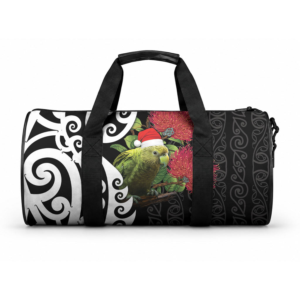 New Zealand Kakapo Christmas Duffle Bag Meri Kirihimete Pohutukawa Flowers LT9 One size Black - Polynesian Pride