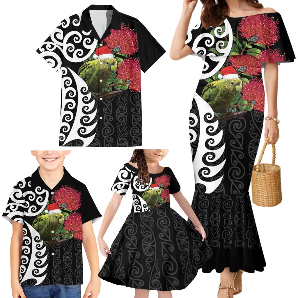 New Zealand Kakapo Christmas Family Matching Mermaid Dress and Hawaiian Shirt Meri Kirihimete Pohutukawa Flowers LT9 - Polynesian Pride