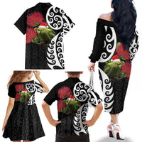 New Zealand Kakapo Christmas Family Matching Off The Shoulder Long Sleeve Dress and Hawaiian Shirt Meri Kirihimete Pohutukawa Flowers LT9 - Polynesian Pride