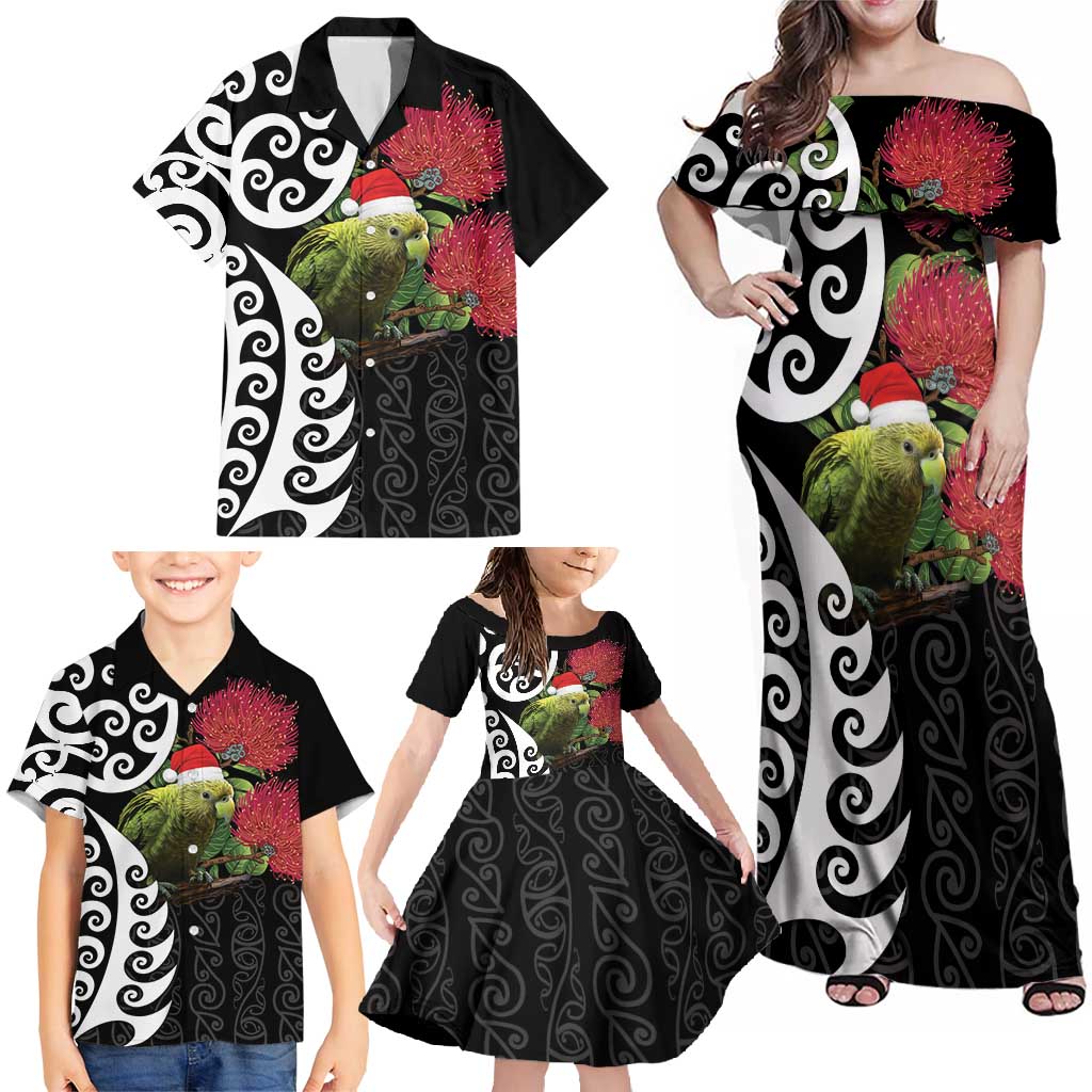 New Zealand Kakapo Christmas Family Matching Off Shoulder Maxi Dress and Hawaiian Shirt Meri Kirihimete Pohutukawa Flowers LT9 - Polynesian Pride