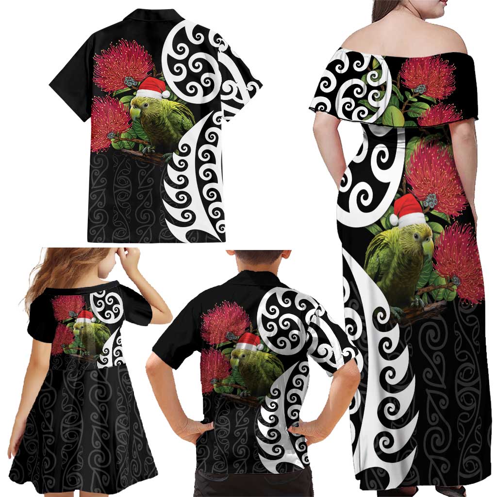 New Zealand Kakapo Christmas Family Matching Off Shoulder Maxi Dress and Hawaiian Shirt Meri Kirihimete Pohutukawa Flowers LT9 - Polynesian Pride