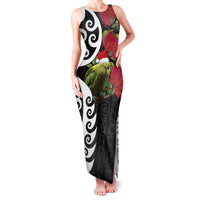 New Zealand Kakapo Christmas Family Matching Tank Maxi Dress and Hawaiian Shirt Meri Kirihimete Pohutukawa Flowers LT9 Mom's Dress Black - Polynesian Pride