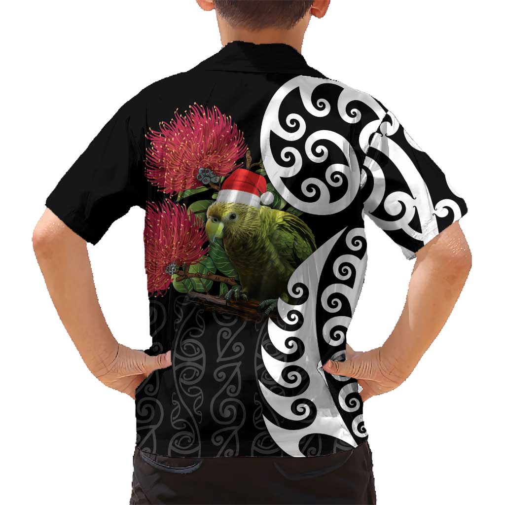 New Zealand Kakapo Christmas Kid Hawaiian Shirt Meri Kirihimete Pohutukawa Flowers LT9 - Polynesian Pride