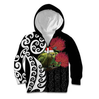 New Zealand Kakapo Christmas Kid Hoodie Meri Kirihimete Pohutukawa Flowers LT9 Zip Hoodie Black - Polynesian Pride