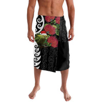 New Zealand Kakapo Christmas Lavalava Meri Kirihimete Pohutukawa Flowers LT9 Black - Polynesian Pride
