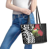 New Zealand Kakapo Christmas Leather Tote Bag Meri Kirihimete Pohutukawa Flowers LT9 - Polynesian Pride