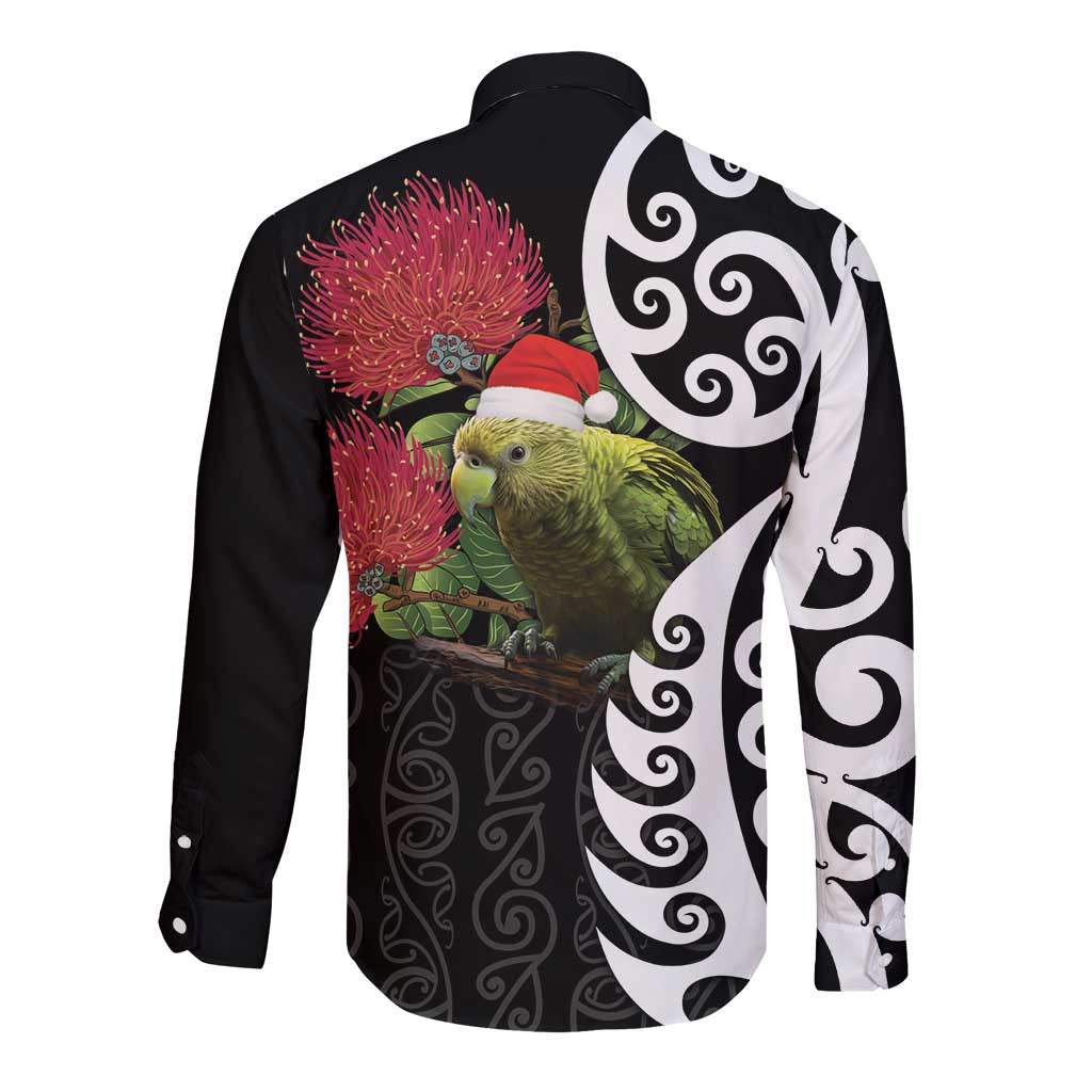 New Zealand Kakapo Christmas Long Sleeve Button Shirt Meri Kirihimete Pohutukawa Flowers LT9 - Polynesian Pride