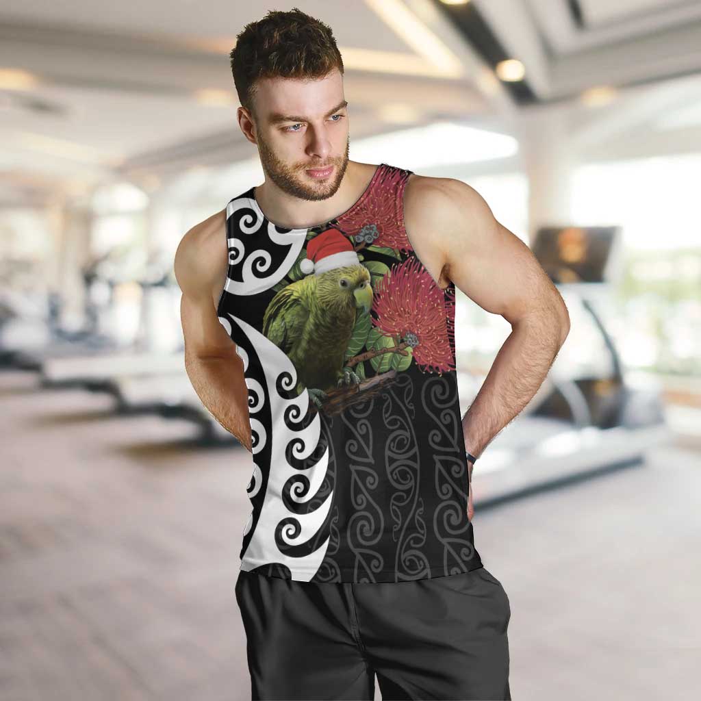 New Zealand Kakapo Christmas Men Tank Top Meri Kirihimete Pohutukawa Flowers LT9 Black - Polynesian Pride