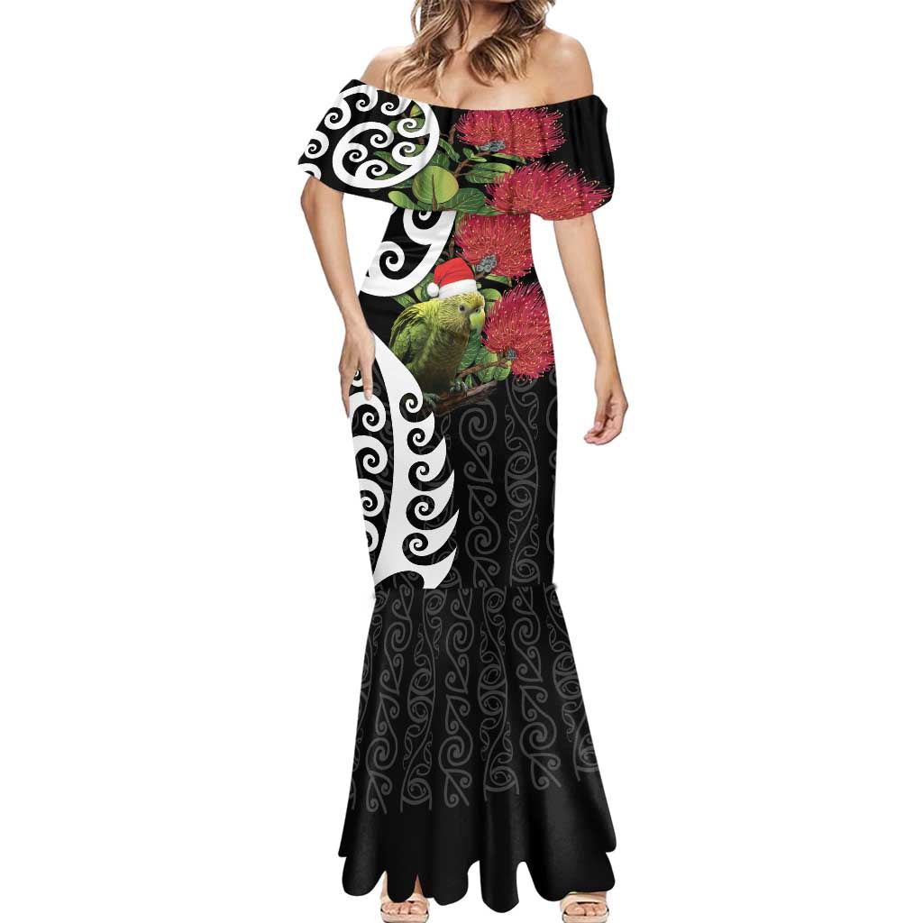 New Zealand Kakapo Christmas Mermaid Dress Meri Kirihimete Pohutukawa Flowers LT9 - Polynesian Pride