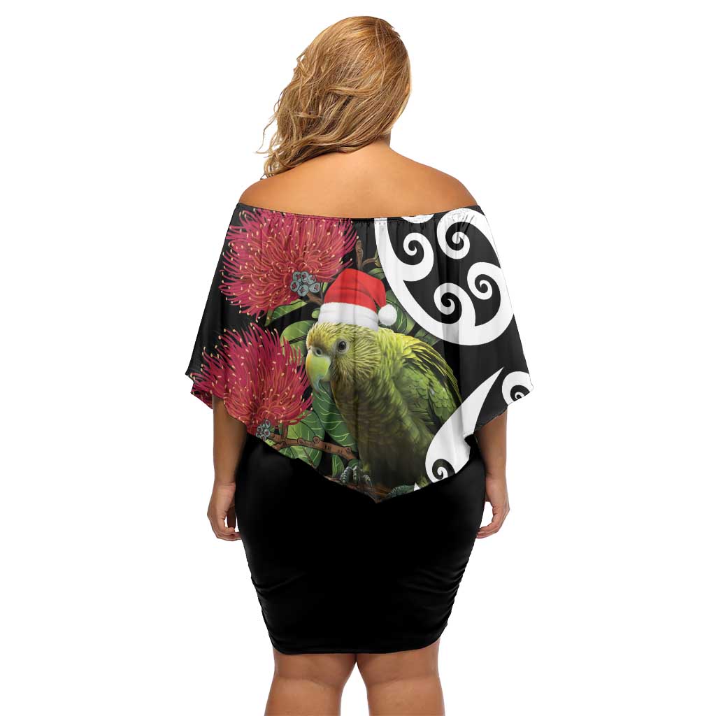 New Zealand Kakapo Christmas Off Shoulder Short Dress Meri Kirihimete Pohutukawa Flowers LT9 - Polynesian Pride