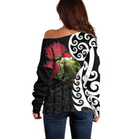 New Zealand Kakapo Christmas Off Shoulder Sweater Meri Kirihimete Pohutukawa Flowers LT9 - Polynesian Pride