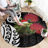 New Zealand Kakapo Christmas Round Carpet Meri Kirihimete Pohutukawa Flowers LT9 - Polynesian Pride