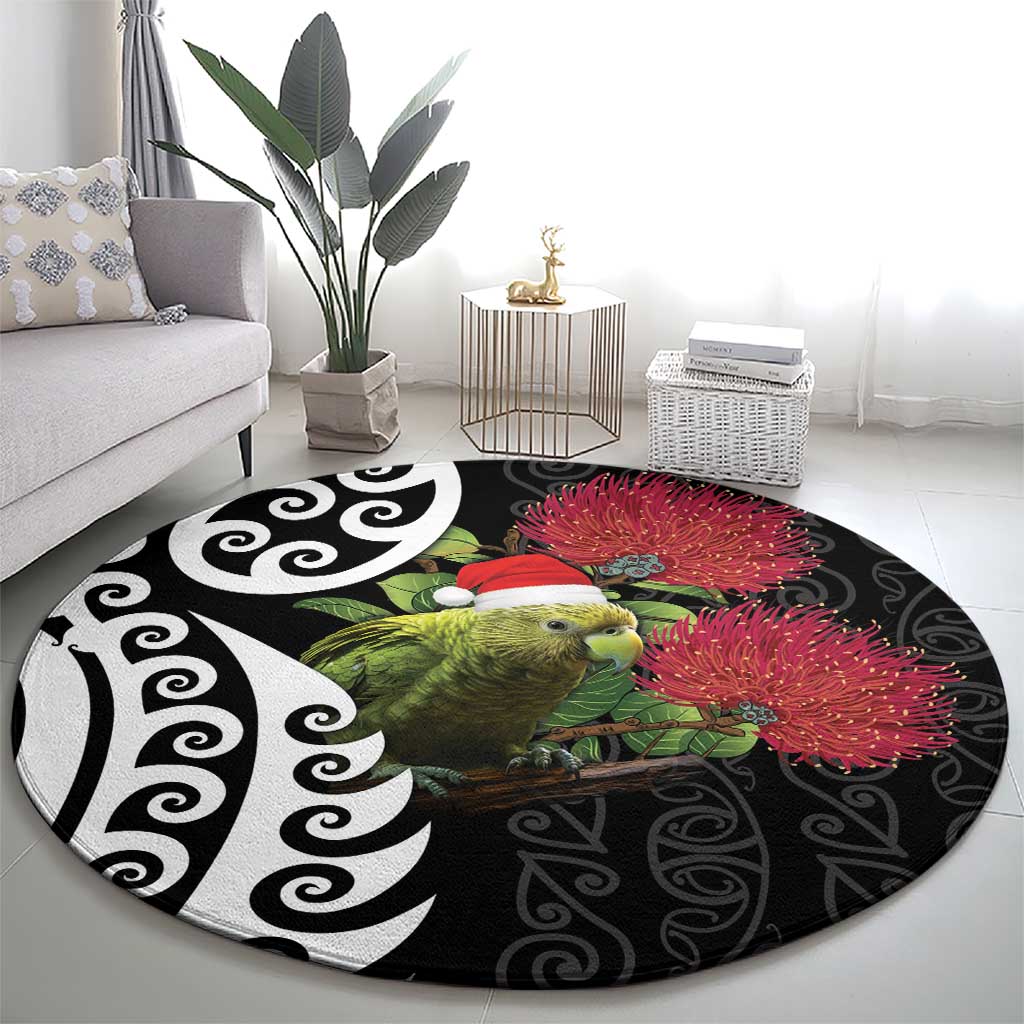 New Zealand Kakapo Christmas Round Carpet Meri Kirihimete Pohutukawa Flowers LT9 - Polynesian Pride