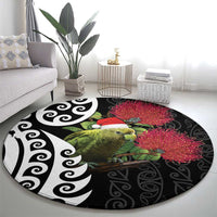 New Zealand Kakapo Christmas Round Carpet Meri Kirihimete Pohutukawa Flowers LT9 - Polynesian Pride