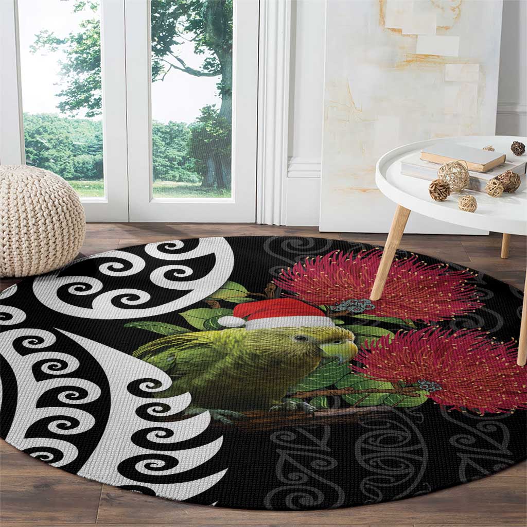 New Zealand Kakapo Christmas Round Carpet Meri Kirihimete Pohutukawa Flowers LT9 - Polynesian Pride