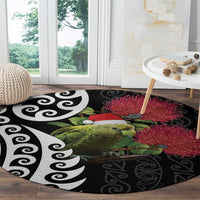 New Zealand Kakapo Christmas Round Carpet Meri Kirihimete Pohutukawa Flowers LT9 - Polynesian Pride