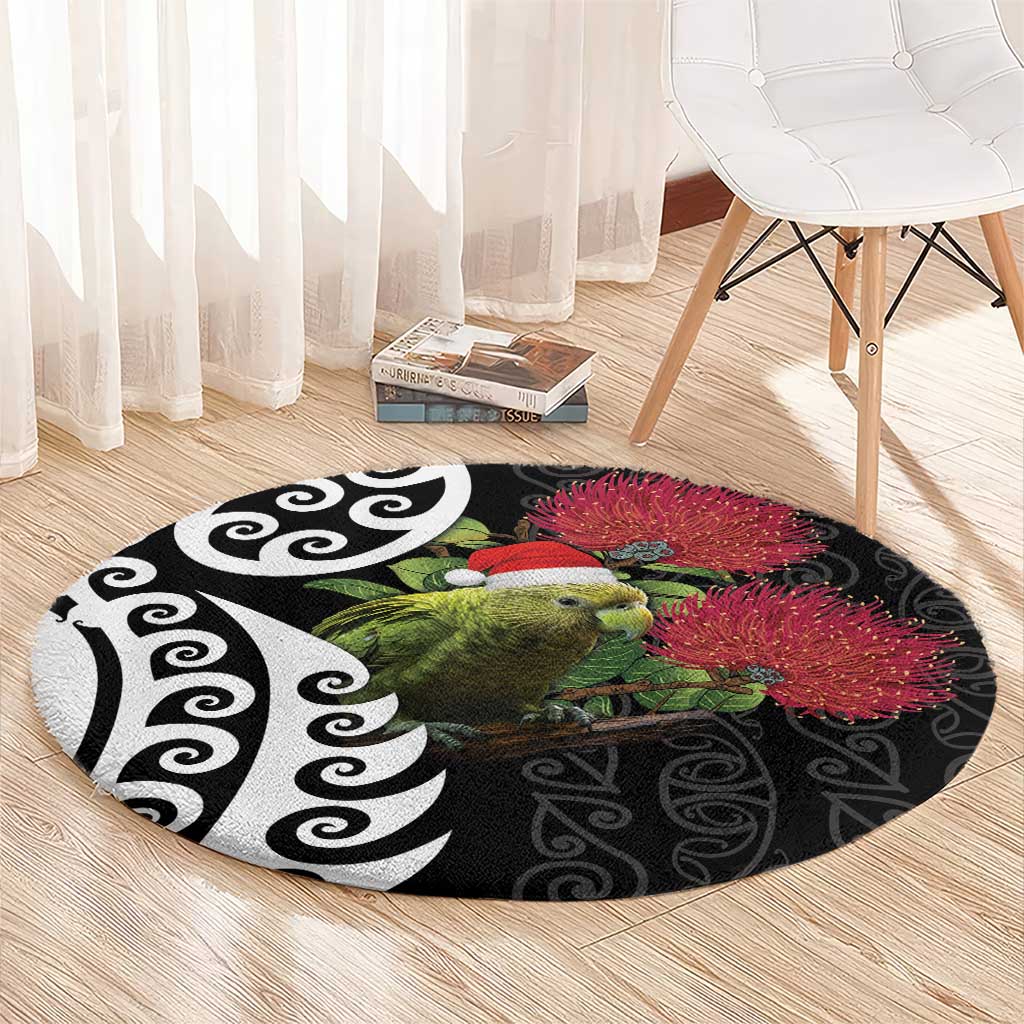 New Zealand Kakapo Christmas Round Carpet Meri Kirihimete Pohutukawa Flowers LT9 - Polynesian Pride