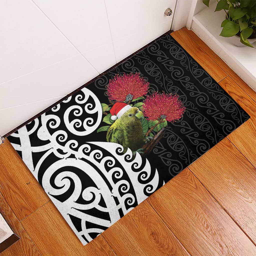 New Zealand Kakapo Christmas Rubber Doormat Meri Kirihimete Pohutukawa Flowers LT9 - Polynesian Pride