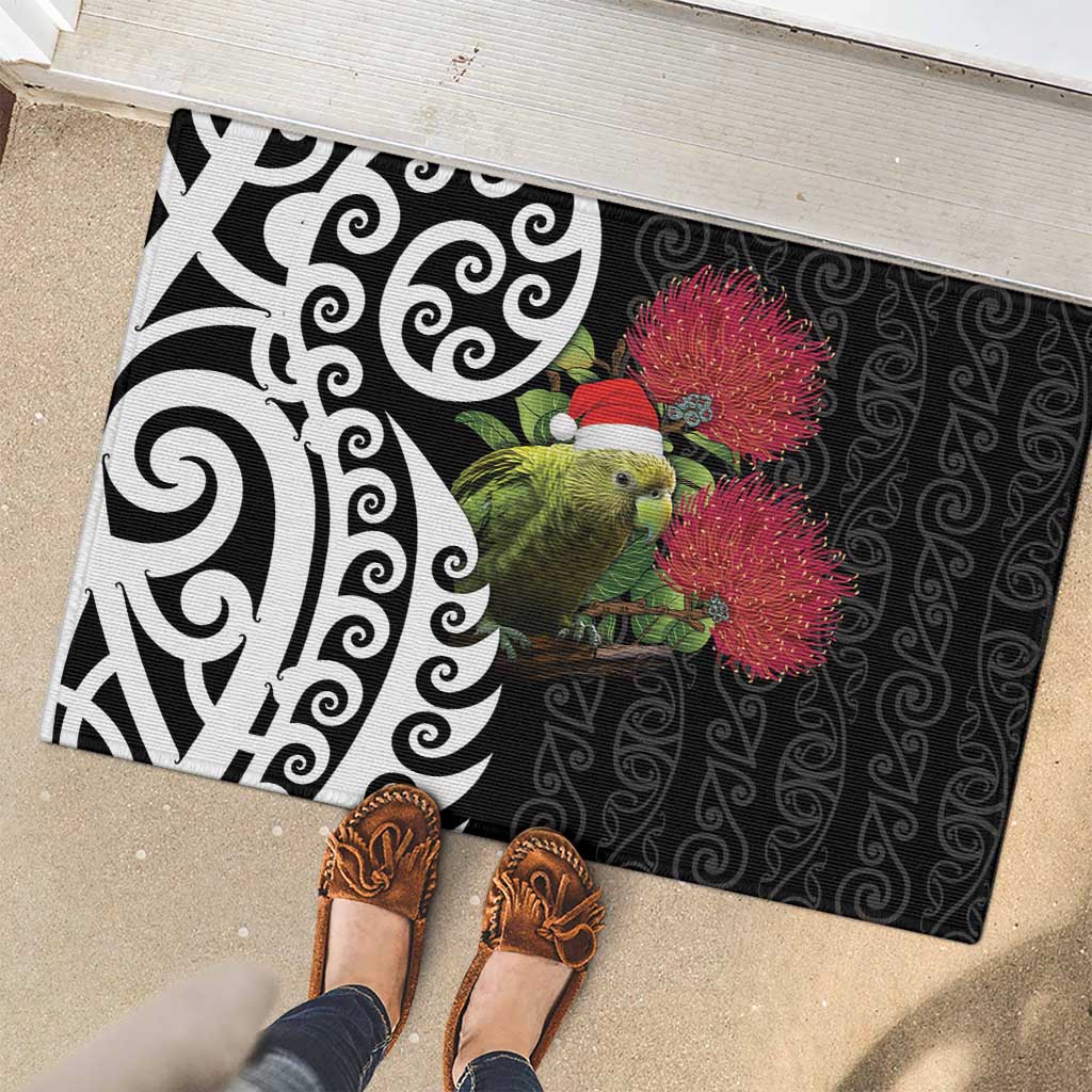 New Zealand Kakapo Christmas Rubber Doormat Meri Kirihimete Pohutukawa Flowers LT9 - Polynesian Pride