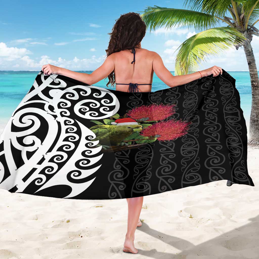 New Zealand Kakapo Christmas Sarong Meri Kirihimete Pohutukawa Flowers LT9 - Polynesian Pride