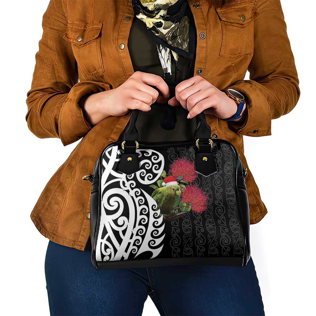 New Zealand Kakapo Christmas Shoulder Handbag Meri Kirihimete Pohutukawa Flowers LT9 - Polynesian Pride