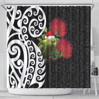 New Zealand Kakapo Christmas Shower Curtain Meri Kirihimete Pohutukawa Flowers LT9 - Polynesian Pride