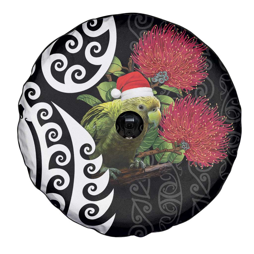 New Zealand Kakapo Christmas Spare Tire Cover Meri Kirihimete Pohutukawa Flowers LT9 - Polynesian Pride