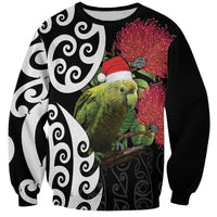 New Zealand Kakapo Christmas Sweatshirt Meri Kirihimete Pohutukawa Flowers LT9 Unisex Black - Polynesian Pride