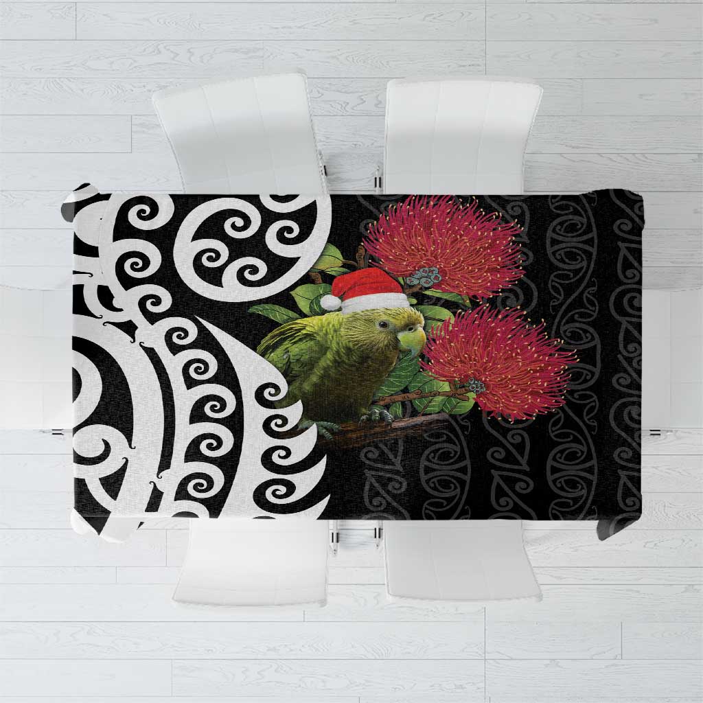 New Zealand Kakapo Christmas Tablecloth Meri Kirihimete Pohutukawa Flowers LT9 Black - Polynesian Pride
