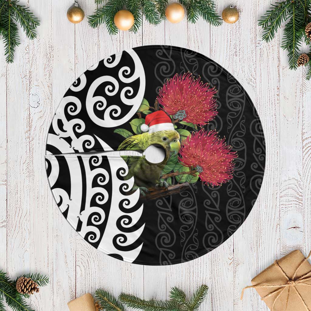New Zealand Kakapo Christmas Tree Skirt Meri Kirihimete Pohutukawa Flowers LT9 Casual Black - Polynesian Pride