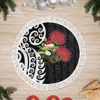 New Zealand Kakapo Christmas Tree Skirt Meri Kirihimete Pohutukawa Flowers LT9 Fringed Black - Polynesian Pride