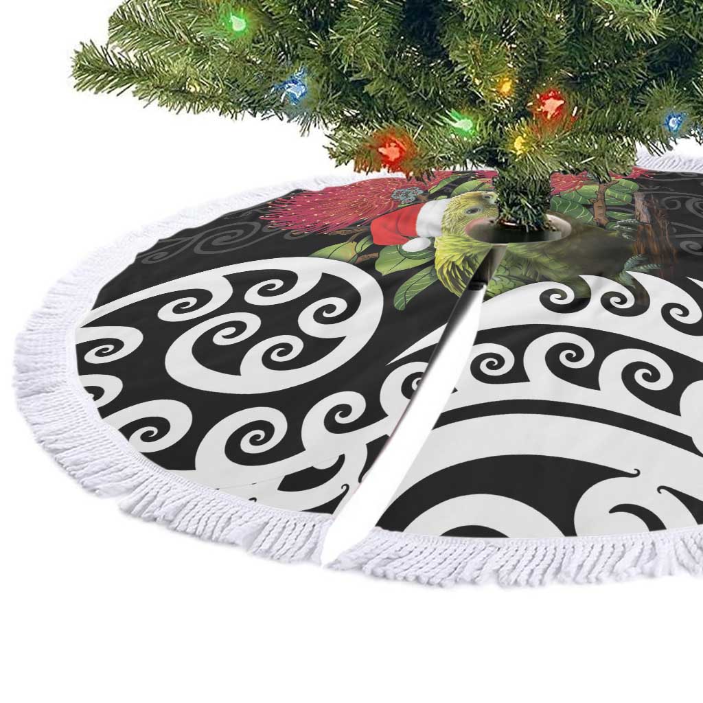 New Zealand Kakapo Christmas Tree Skirt Meri Kirihimete Pohutukawa Flowers LT9 - Polynesian Pride
