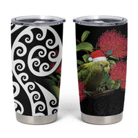 New Zealand Kakapo Christmas Tumbler Cup Meri Kirihimete Pohutukawa Flowers LT9 Black - Polynesian Pride
