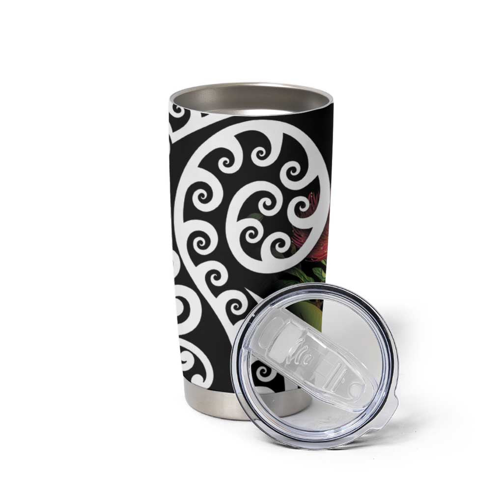 New Zealand Kakapo Christmas Tumbler Cup Meri Kirihimete Pohutukawa Flowers LT9 - Polynesian Pride